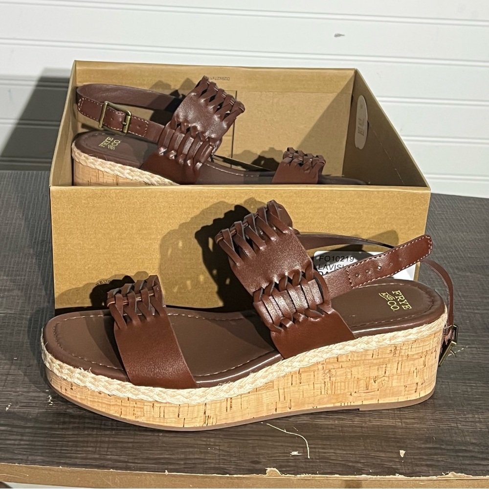 FRYE AND CO. Lavish Brown Woven Leather Wedges Size 9.5
